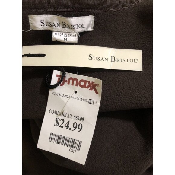 Susan Bristol Brown Open Cardigan Size Medium Fleece and Knit Cozy Layer NWT - Picture 5 of 7
